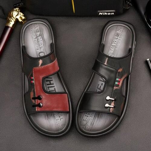 Leather Slippers Mens Summer Mens Sandals New Outdoor Antiskid Sandalias Hombre Chaussure Homme