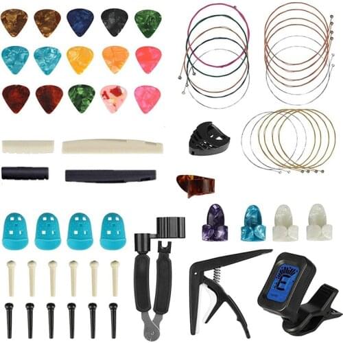 61PCS Guitar Accessories Kit Including Guitar Picks,Tuner, Capo, Acoustic Guitar Strings,3 In1 String Winder Bridge Pins