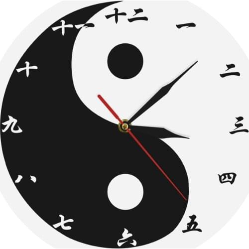 Yin Yang Modern Wall Clock With Chinese Numbers Feng Shui Zen Wall Art Black White Taijitu Balance Symbol Spiritual Wall Watch