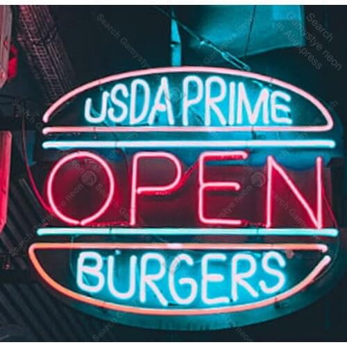 Neon Sign for Prime Burgers Open NEON Bulb Sign emotion Lamps Decorate Home BedRoom Restaurant Handcraft neon light Lamps