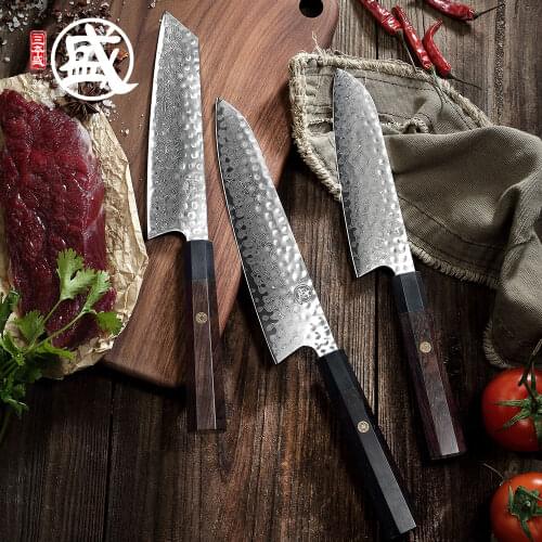 MITSUMOTO SAKARI 8''inch Damascus Steel Chef Knife Japanese handcrafted Chefs Knives natural ebony wood Handle Wooden gift BOX