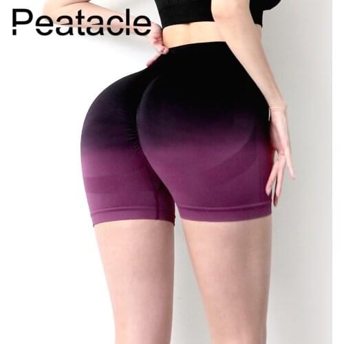Peatacle Ombre Fitness Shorts Women Tight-fitting Hip-lifting High Waist Running Sport Yoga Seamless