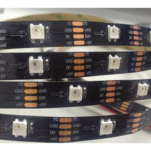 4wires(with returned signal) addressable 5m 30LEDs/m DC5V WS2812B led pixel strip,NON-waterproof,with 30pixels/M;BLACK PCB