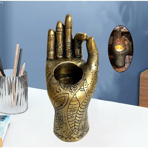 Buddha Hand Shaped Candle Holder Meditation Tabletop Tealight Ornament Reduce Stress Buddhist Candlestick for Yoga Studio