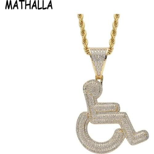 MATHALLA Wheelchair Handicapped Pattern Pendant Necklace Micropavé Cubic Zirconia Hip Hop Fashion Necklace Jewelry