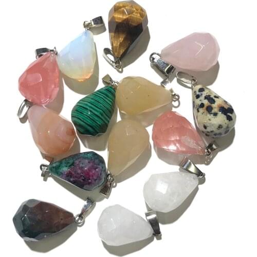 Natural Stone Crystal Pendant Round Drop Shape Faceted Agates Pendants for Jewelry Making DIY Charm Necklace Earring Accessories