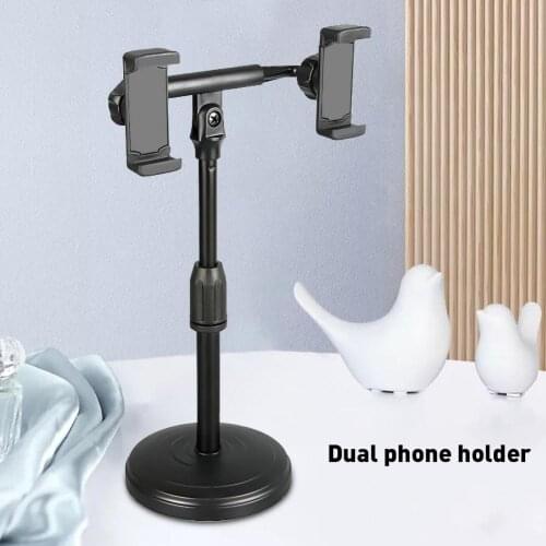 Adjustable Dual Devices Support Stand Live Streaming Phone Holder with Base
