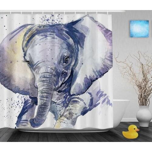 Watercolor Painting Elephant Shower Cutains Lovely Animals Decor Bathroom Shower Curtains Polyester Waterproof Fabric With Hooks