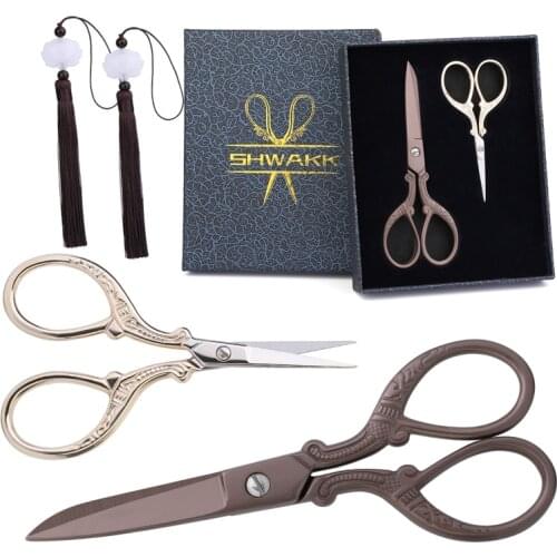 SHWAKK Embroidery Scissors Kits Vintage Scissors European Style Sewing Scissors Sewing Kit with Thimble DIY Needlework Kits