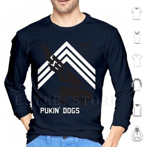 Vf-143 Pukin Dogs Sans Reproache Hoodie Long Sleeve Vf 143 Pukin Dogs Fighter Squadron Us Navy Vfa 143 F 14 F 18 F A 18