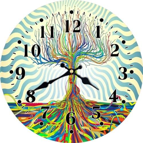 Vintage Tree Of Life Round Wooden Wall Clock, Silent Non Ticking Oil Painting Home Office School Decorative Clock Art