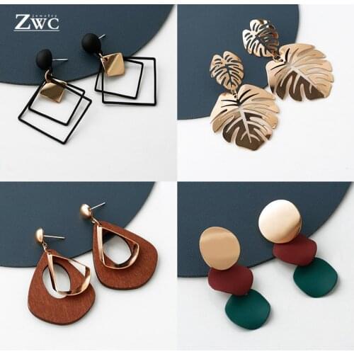ZWC New Korean Acrylic Earrings For Women Statement Vintage Geometric Gold Dangle Drop Earrings Female Wedding Fashion Jewelry