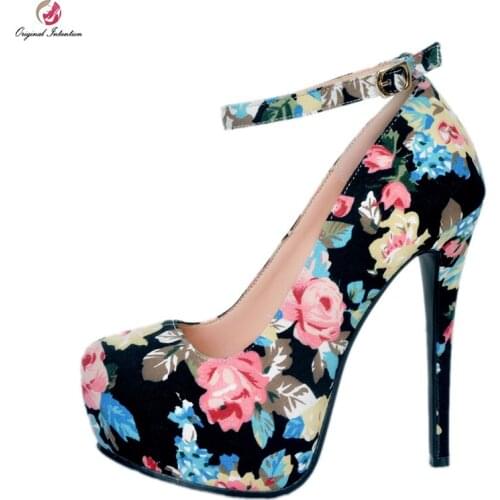 Original Intention Women Pumps Fashion Platform Round Toe Thin Heels Pumps Multicolors Laides Shoes Woman Plus US Size 4-20