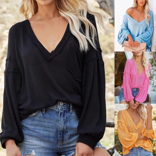 Sexy Deep V Neck Sweaters Women Solid Color Knitted Sweaters for Women Loose Knitted Pullover Jumpers Knitted Tops pull femme