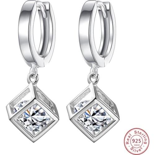 Exquisite Silver Color Square Cube Love Window Sugar Earrings for Women Girlfriend Jewelry Gift Pendientes Oorbellen