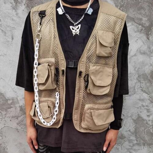 Harajuku Men Streetwear Male Utility Vest Jacket With Pocket In Soild Color & Men Shorter In Loose Fit Hipster Vest Tanks