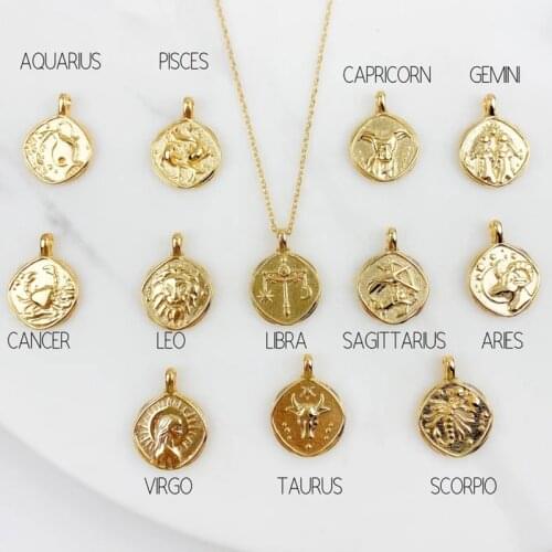 Horoscope Zodiac Sign Pendants Necklace For Women Men Gold 12 Constellation Necklaces Aries Stainless Steel Jewelry Dropshipping