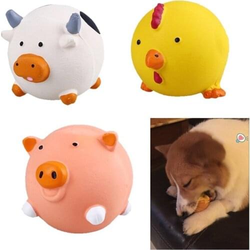 1pc Cute Pig Cow Chick Shape Pet Cat Dog Chew Squeak Toys Latex Puppy Durable To Bite Training Cleaning Tooth Ball Non-toxic