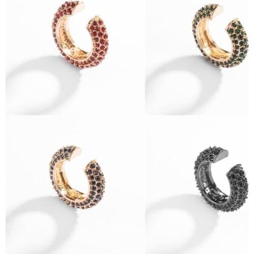 1PC Clip Earring Pave Blue Pink Yellow Crystal Ear Cuff Geometric C Shape Earclip Ladies Ear Cuff Fashion Brand Women Jewelry