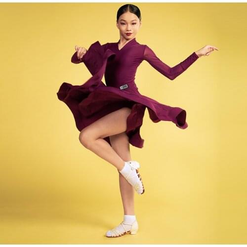2020 Latin Dance Costumes For Girls Long Sleeve Shirts Fishbone Skirt Ballroom Latin Dancing Performance Clothes Dress DN6703