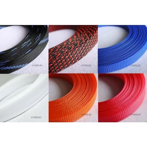 30MM Wide Braided PET Expandable Sleeving Cable Wire Sheath Selectable Single Color