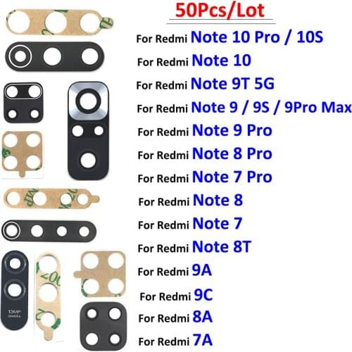 50pcs/Lot,Rear Back Camera Glass Lens CoverWith Ahesive For Xiaomi Redmi 9C 7A 9A 8A Note 7 8 9 10 Pro Max 9S 8T 10S 9T 5G