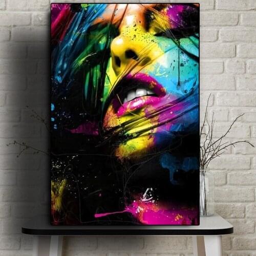 Abstract Sexy Lips Graffiti Art Canvas Paintings on the Wall Art Colorful Girl Face Posters And Prints Face Art Pictures Cuadros