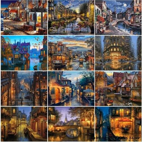 Diamond Painting Embroidery Scenic Picture of Rhinestones Diamond Mosaic Street Building Landscape Full Drill Home Decor Gifts