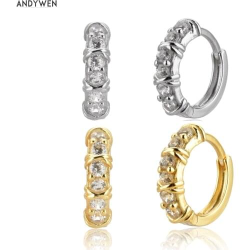 ANDYWEN 925 Sterling Silver Twist Zircon Huggies Women Middle Loops Hoops Piercing Luxury 2020 Fine Jewelry For Rock Punk Women