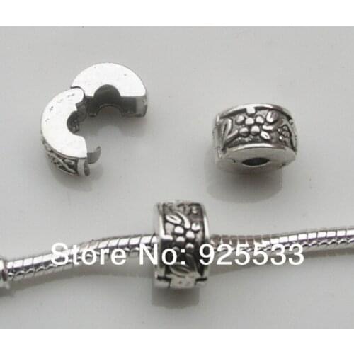 Free shipping 60pcs antique silver plated copper stopper round shape beads fit European DIY bracelet jewelry