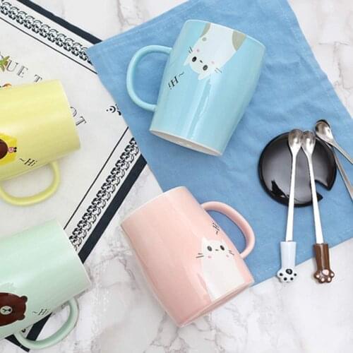 Free Shipping Creative Ceramic Cup Cute Cartoon Cat Ceramic Coffee Milk Tea Cup Personal Couple Milk Juice Cup gift Cup cover