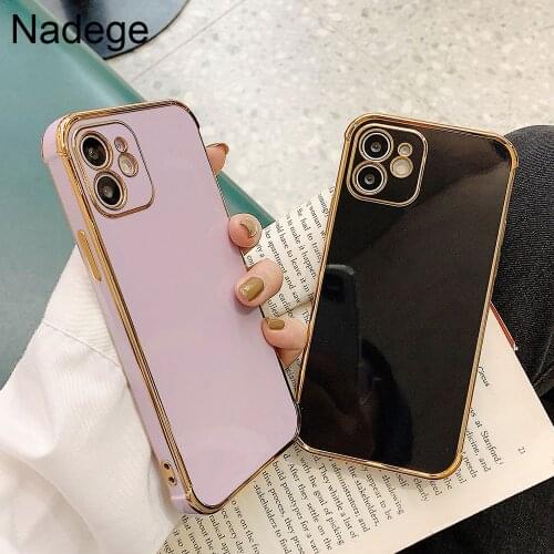 Luxury Gold Plating Case For iPhone 12 Pro Max 7 8 Plus XR XS X Silicone Lens Protection 11 Pro Max SE 2020 Solid Color Cover
