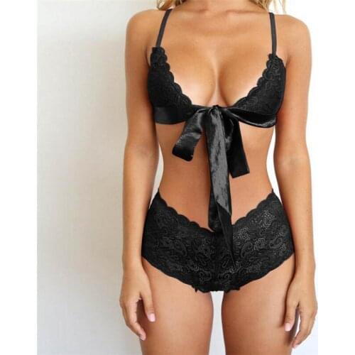 COLDKER 2020 NEW Fashion Womens Plus Size Bowknot Lace Bra Set 3 Colors Women Floral Underwear Bralette Panties Two Piece set