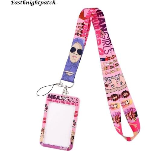 E3027 Cartoon Girls Lanyard Keychain keys Badge ID Mobile Phone Rope Kids Gifts Lanyard With Card Holder Cover
