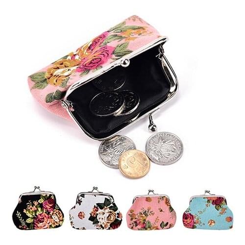Elegant roses canvas lady zero wallets coin bag child girl women change purse Mini coin purses zero wallet