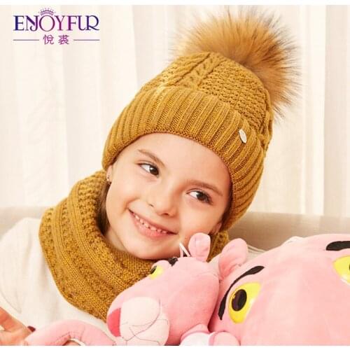 ENJOYFUR Girls Hat And Scarf Set For Winter High Quality Cotton Knitted Soft Hat Girl Thick Boy Caps Children Warm Hat Set