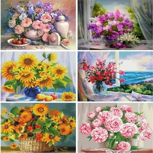 GATYZTORY 5D DIY Diamond Painting Window On Flowers Picture Of Rhinestone New Diamond Embroidery Mosaic Flower Decor For Home