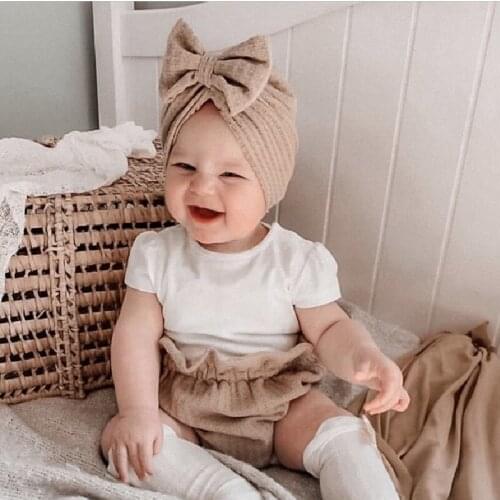Newborn Photography Props Baby Bow Hat Girls Boys Cap Crochet Knit Headwear Knitted Headwrap Turban