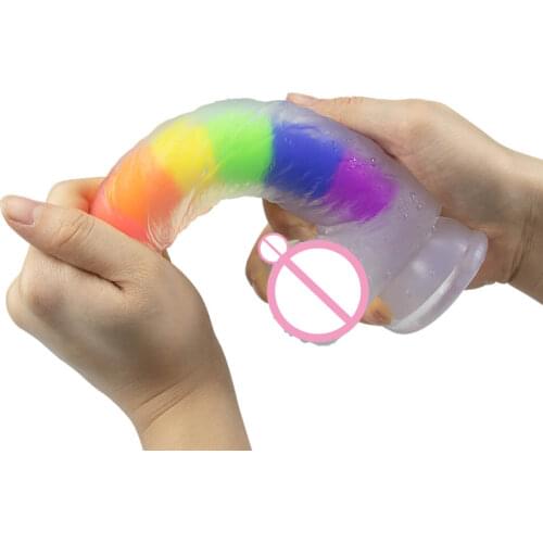 J21 rainbow colored liquid silicone encapsulated dildo for anal sex dolll for women realistic dick