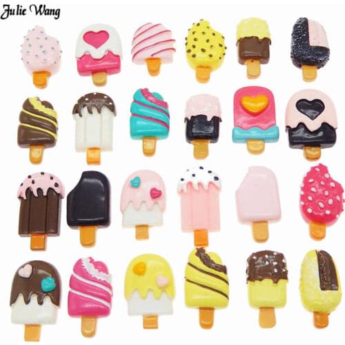 Julie Wang 20pcs Random Resin Popsicle Charms Ice cream Cabochon Phone Shell Decor Slime Flatback Craft DIY Hair Accessory