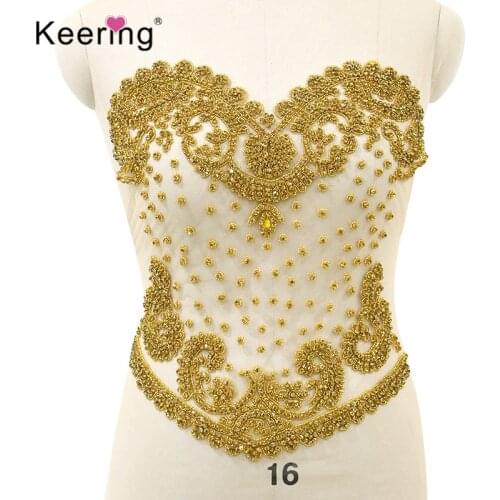 Keering 3D Sexy Gold Rhinestone Beads crystal applique for Party dress WDP-268