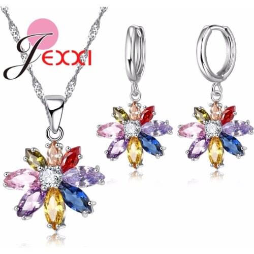 Women Pretty Jewelry Decoration Hot 925 Sterling Silver Cubic Zirconia Jewelry Set Pendant Necklace Earring Sets Promotion
