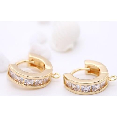 4PCS 18MM 14K Gold Color Brass and Zircon Round Earring Hooks Jewelry Making Supplies Diy Findings Accessories