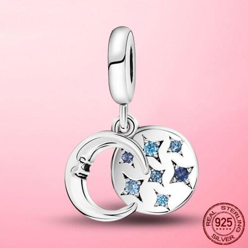 925 Sterling Silver Pendant CZ Moon Star Dangle Charm Pendant Fit Original Pandora Bracelet Making Fashion DIY Jewelry For Women