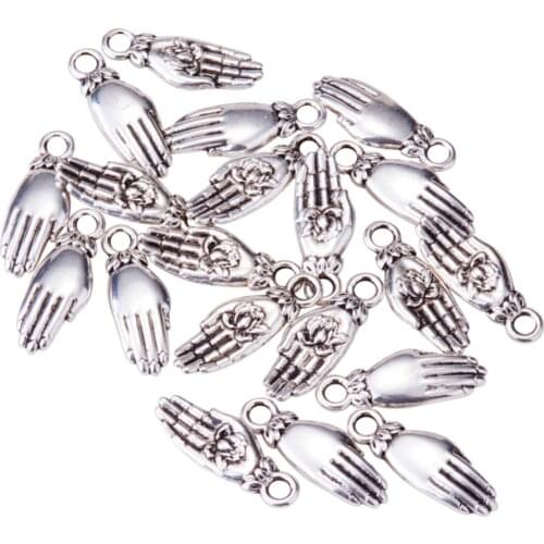 Palm with Lotus Flower Brass Pendants 100pcs Jewelry DIY Charms 18x7x3mm Hole 2mm Necklace Pendants Jewellery