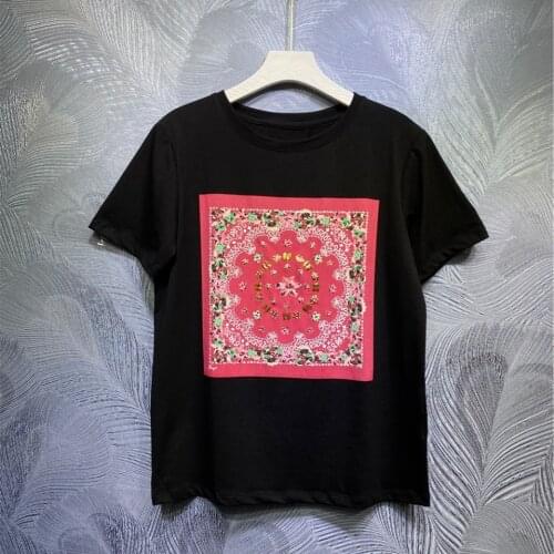 Summer 2021 New Designer womens High quality beading floral T-shirts Hot fashion 95%cotton Tee Tops C813