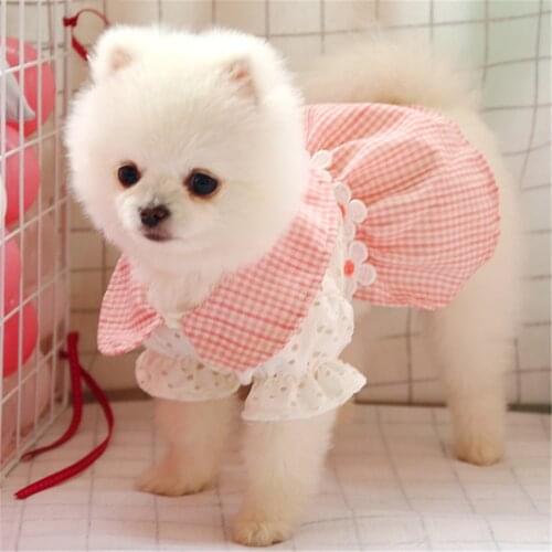 Miflame Summer Dogs Clothes Spitz Pomeranian Dress Princess Dog Fancy Dress For Pet Clothes Hollow Small Dogs Dresses Patchwork