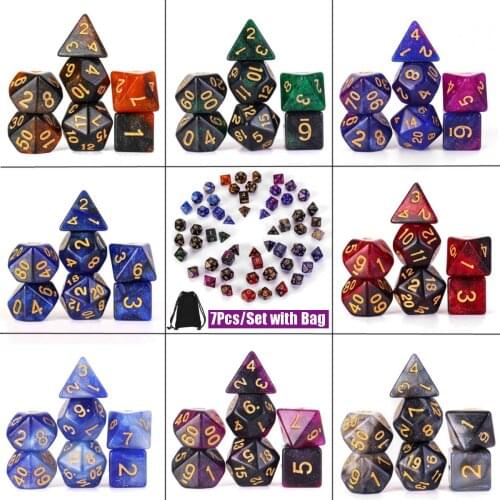 2020 New Arrival Nebula Dice Set Polyhedral Dice 7pcs/set with Black Drawstring Bag for Tabletop RPGs Games 8 Colors