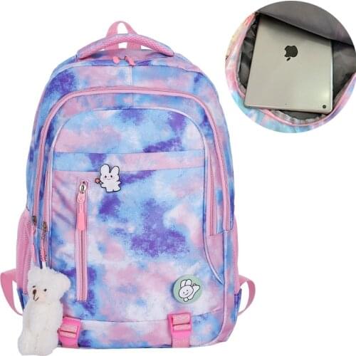 Nylon School Backpack for Girls Gradient Color Pencil Cases Large Capacity Luggage Bags for Travel Female Luxury Laptop Bag M134