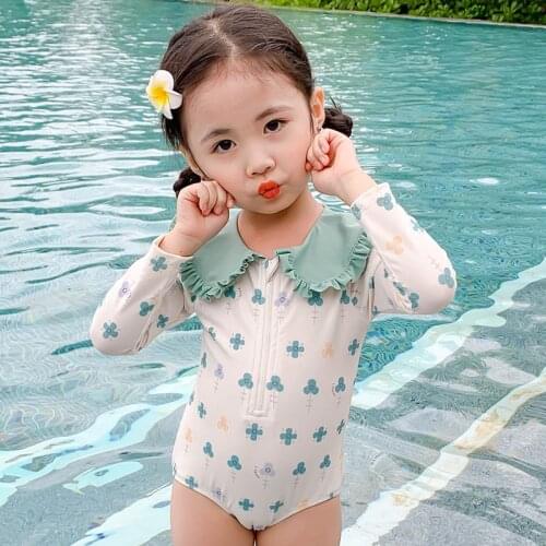 2021 Summer New Baby Girl Swimwear Princess Cute Long Sleeve One Piece Swimsuit Kids Bathing Suit Skinny Quick Dry Beach Wear